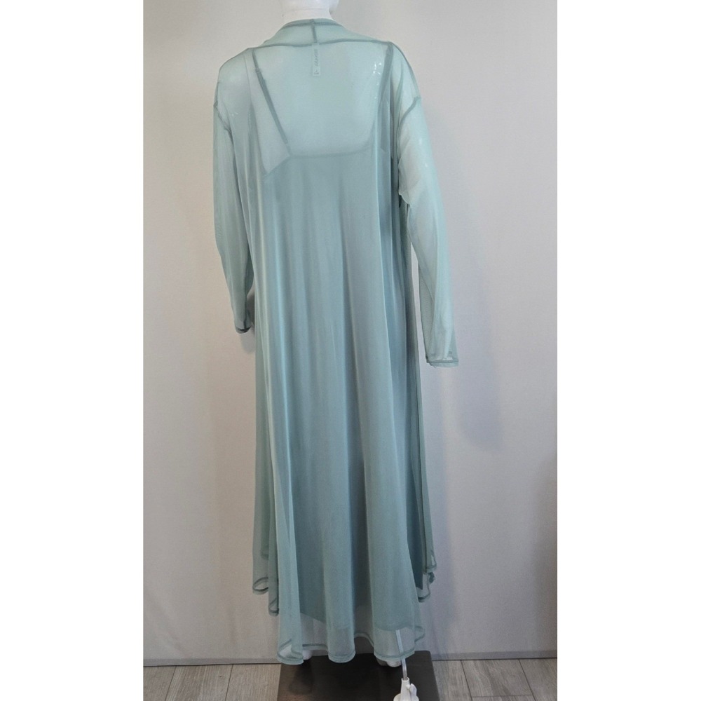 Women Sage Green Satin Cowl Neck Slip Dress and Mesh Duster Set Large - Picture 6 of 12